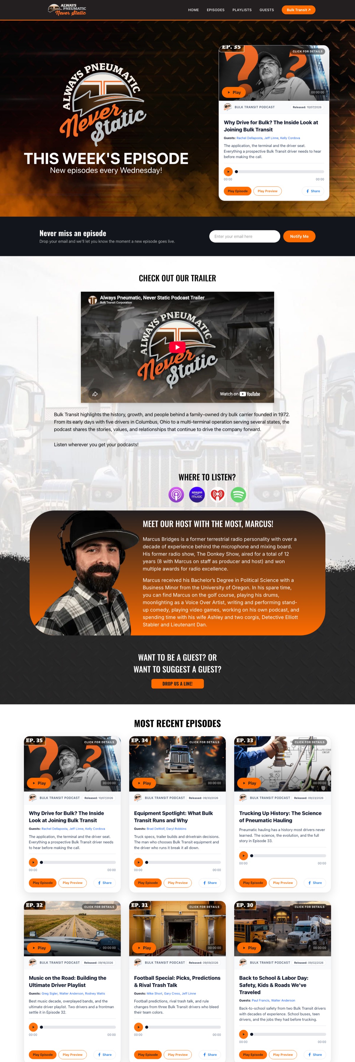 The Bulk Transit Podcast website homepage