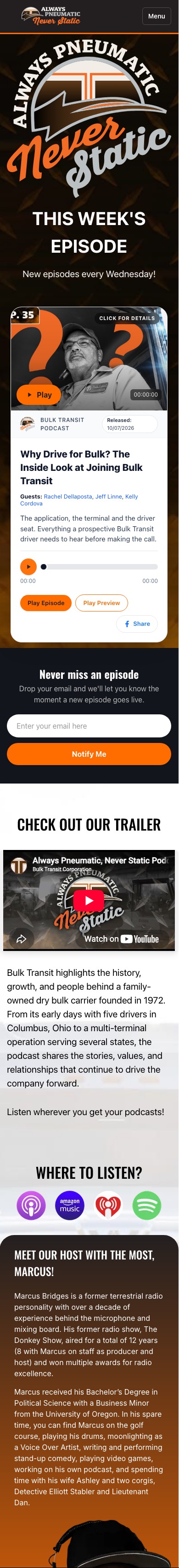 The Bulk Transit Podcast website on a phone